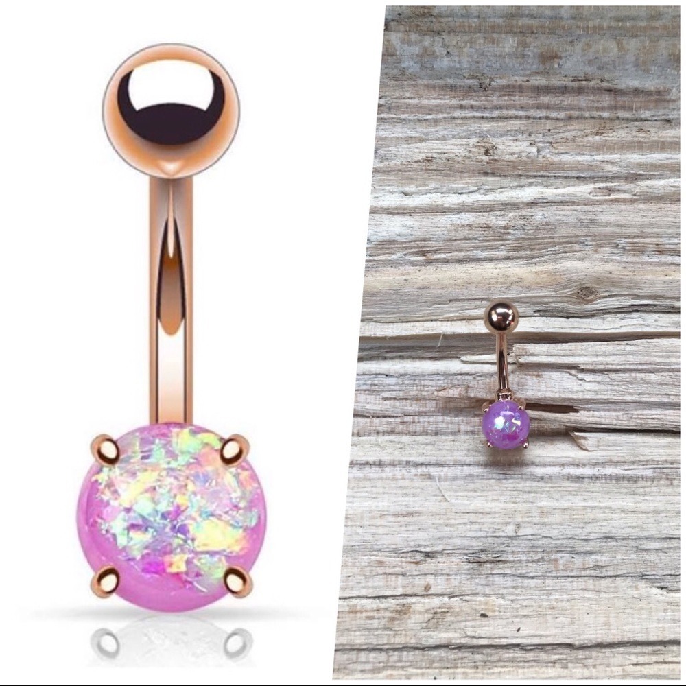 Purple Opal Rose Gold Belly Button Ring